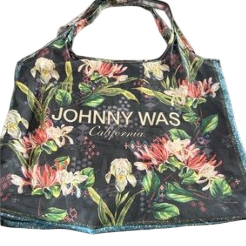 Johnny Was California Floral Print Reusable Tote Bag Foldable Shop Bag Black New